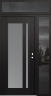 Diamond C15 48" x 96" black/white frosted Glass Panel black LHI with Sidelite and Transom mirrored Glass