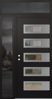 Diamond D3 48" x 96" black/black clear Glass Panel stainless steel RHI with Sidelite and Transom mirrored Glass