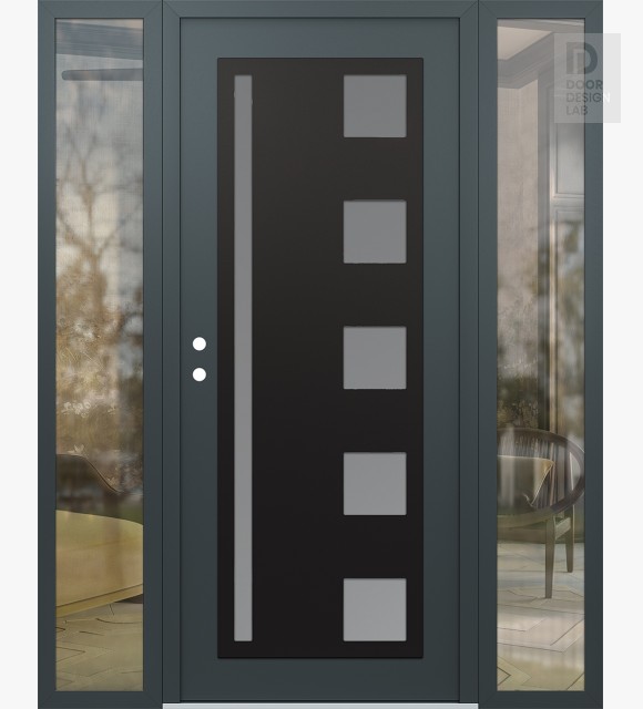 Modern Steel Front Door Diamond C3 68" x 80" anthracite/anthracite frosted Glass Panel black RHI with 2 Sidelites clear Glass
