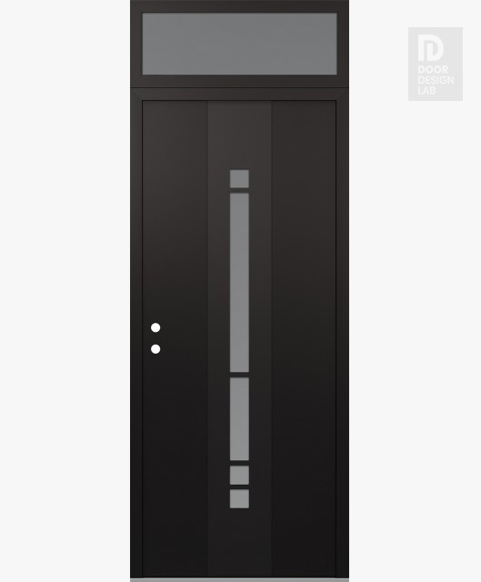 Modern Steel Front Door DIAMOND A3 36" X 96" BLACK/WHITE FROSTED GLASS PANEL BLACK RHI WITH TRANSOM FROSTED GLASS