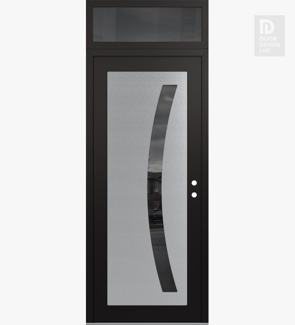 Modern Steel Front Door Diamond C4 36" x 96" black/black mirrored Glass Panel stainless steel LHI with Transom mirrored Glass