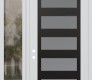 Modern Steel Front Door Diamond C9 48" x 96" white/white frosted Glass Panel black RHI with Sidelite and Transom clear Glass