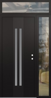 DIAMOND A8 48" X 96" BLACK/WHITE FROSTED GLASS PANEL BLACK LHI WITH SIDELITE AND TRANSOM CLEAR GLASS