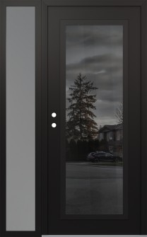 Diamond C1 50" x 80" black/black mirrored Glass Panel black RHI with Sidelite frosted Glass