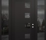 Modern Steel Front Door Diamond C5 68" x 96" black/black mirrored Glass Panel black LHI with 2 Sidelites and Transom mirrored Glass