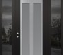 Modern Steel Front Door Diamond C14 60" x 96" black/white frosted Glass Panel stainless steel RHI with 2 Sidelites and Transom mirrored Glass