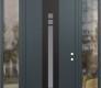 Modern Steel Front Door DIAMOND A4 68" X 96" ANTHRACITE/ANTHRACITE FROSTED GLASS PANEL BLACK LHI WITH 2 SIDELITES AND TRANSOM CLEAR GLASS