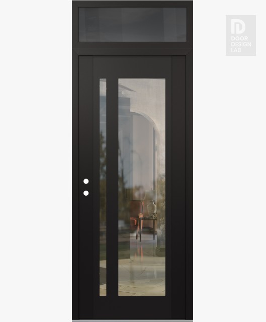 Modern Steel Front Door Diamond C15 36" x 96" black/black clear Glass Panel black RHI with Transom mirrored Glass