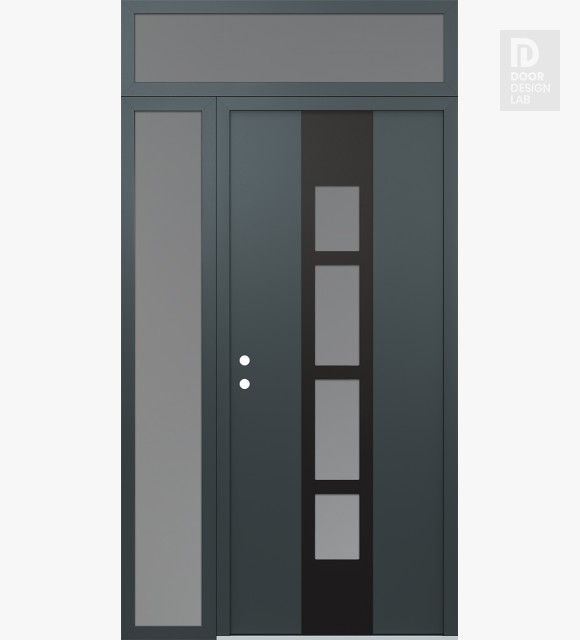 Modern Steel Front Door DIAMOND A10 48" X 96" ANTHRACITE/ANTHRACITE FROSTED GLASS PANEL BLACK RHI WITH SIDELITE AND TRANSOM FROSTED GLASS