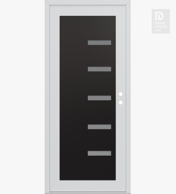 Modern Steel Front Door Diamond C8 36" x 80" white/white frosted Glass Panel black LHI