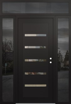 Diamond C7 60" x 96" black/black clear Glass Panel black LHI with 2 Sidelites and Transom mirrored Glass