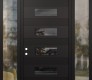Modern Steel Front Door Diamond D5 60" x 96" black/black mirrored Glass Panel black RHI with 2 Sidelites and Transom clear Glass