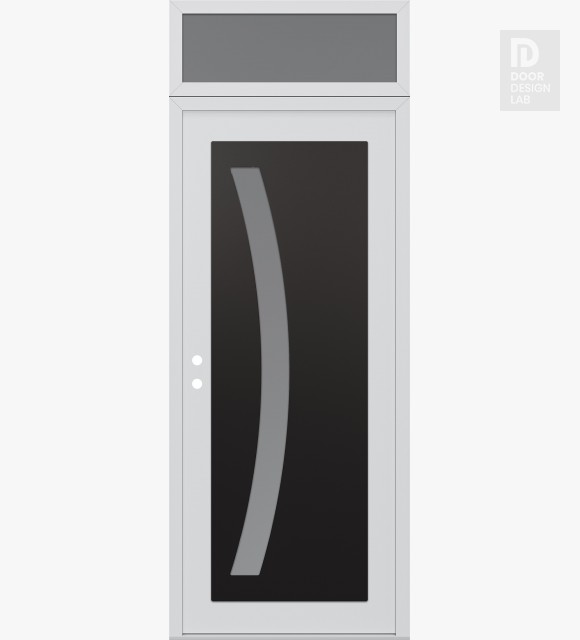 Modern Steel Front Door Diamond C4 36" x 96" white/white frosted Glass Panel black RHI with Transom frosted Glass
