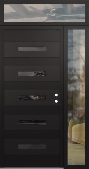 Diamond D9 48" x 96" black/black mirrored Glass Panel black LHI with Sidelite and Transom clear Glass