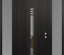 Modern Steel Front Door DIAMOND A5 64" X 96" BLACK/BLACK CLEAR GLASS PANEL BLACK LHI WITH 2 SIDELITES AND TRANSOM FROSTED GLASS