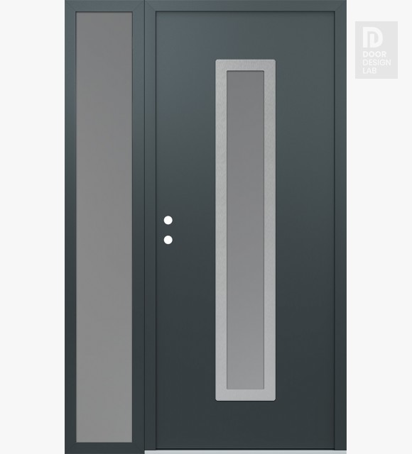 Modern Steel Front Door DIAMOND A11 50" X 80" ANTHRACITE/ANTHRACITE FROSTED GLASS PANEL STAINLESS STEEL RHI WITH SIDELITE FROSTED GLASS