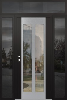 Diamond C14 64" x 96" black/black clear Glass Panel stainless steel RHI with 2 Sidelites and Transom mirrored Glass