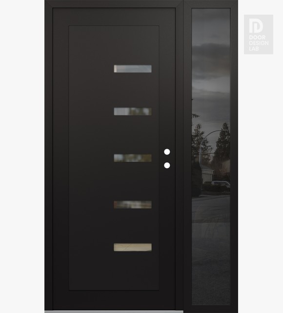 Modern Steel Front Door Diamond C8 52" x 80" black/black clear Glass Panel black LHI with Sidelite mirrored Glass