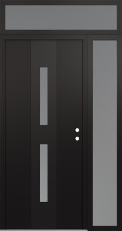 DIAMOND A6 52" X 96" BLACK/WHITE FROSTED GLASS PANEL BLACK LHI WITH SIDELITE AND TRANSOM FROSTED GLASS