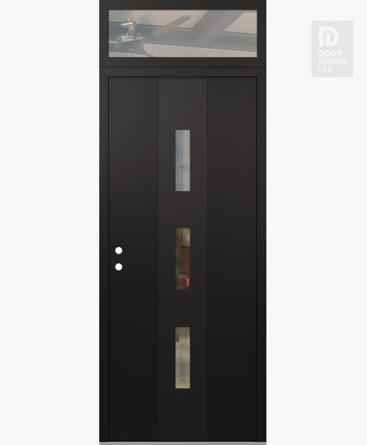 Modern Steel Front Door DIAMOND A7 36" X 96" BLACK/BLACK CLEAR GLASS PANEL BLACK RHI WITH TRANSOM CLEAR GLASS