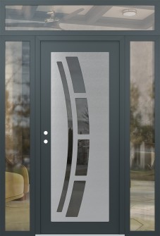 Diamond C12 68" x 96" anthracite/anthracite mirrored Glass Panel stainless steel RHI with 2 Sidelites and Transom clear Glass