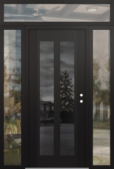 Diamond C14 68" x 96" black/black mirrored Glass Panel black LHI with 2 Sidelites and Transom clear Glass