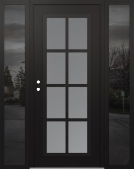 Diamond C16 64" x 80" black/white frosted Glass Panel black RHI with 2 Sidelites mirrored Glass