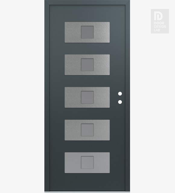Modern Steel Front Door Diamond D8 36" x 80" anthracite/anthracite frosted Glass Panel stainless steel LHI