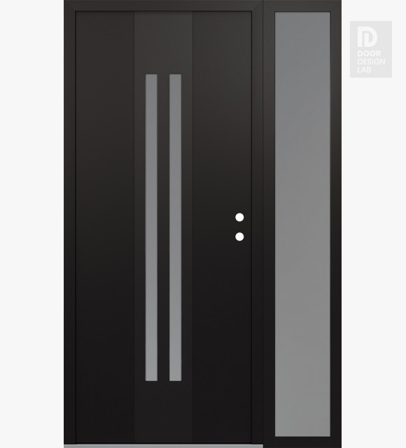 Modern Steel Front Door DIAMOND A8 50" X 80" BLACK/WHITE FROSTED GLASS PANEL BLACK LHI WITH SIDELITE FROSTED GLASS
