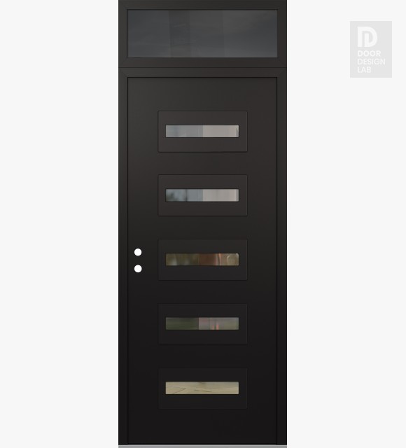 Modern Steel Front Door Diamond D4 36" x 96" black/black clear Glass Panel black RHI with Transom mirrored Glass