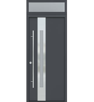 MODERN FRONT STEEL DOOR ZEPHYR ANTRACIT/WHITE 37 7/16" X 95 11/16" RHI + TRANSOM