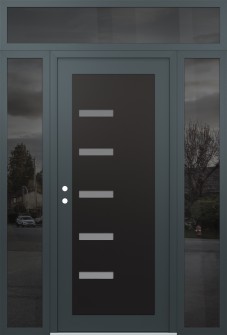 Diamond C8 64" x 96" anthracite/anthracite frosted Glass Panel black RHI with 2 Sidelites and Transom mirrored Glass