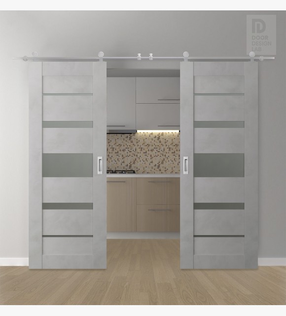 DOUBLE BARN DOOR AVON 07-03 VETRO LIGHT URBAN 48" X 80" X 1 3/4" STAINLESS STEEL HARDWARE
