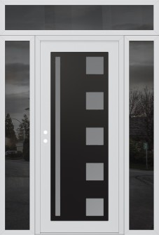 Diamond C3 68" x 96" white/white frosted Glass Panel black RHI with 2 Sidelites and Transom mirrored Glass