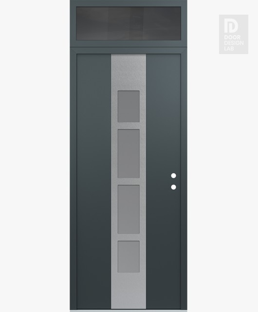 Modern Steel Front Door DIAMOND A10 36" X 96" ANTHRACITE/ANTHRACITE FROSTED GLASS PANEL STAINLESS STEEL LHI WITH TRANSOM MIRRORED GLASS