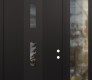 Modern Steel Front Door DIAMOND A7 48" X 96" BLACK/BLACK MIRRORED GLASS PANEL BLACK LHI WITH SIDELITE AND TRANSOM CLEAR GLASS