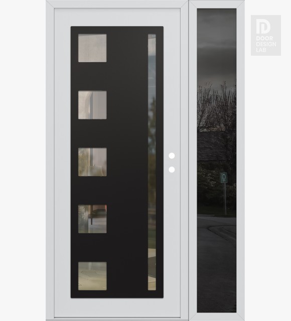 Modern Steel Front Door Diamond C3 52" x 80" white/white clear Glass Panel black LHI with Sidelite mirrored Glass
