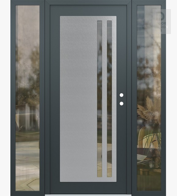 Modern Steel Front Door Diamond C6 60" x 80" anthracite/anthracite clear Glass Panel stainless steel LHI with 2 Sidelites clear Glass