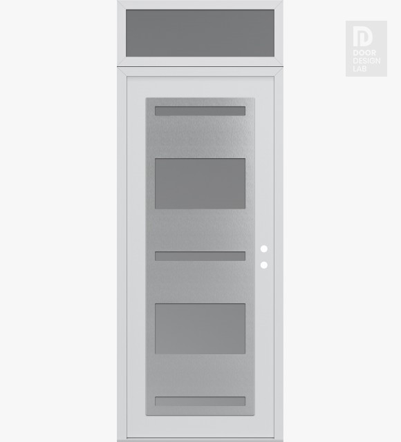 Modern Steel Front Door Diamond C10 36" x 96" white/white frosted Glass Panel stainless steel LHI with Transom frosted Glass