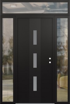 DIAMOND A7 68" X 96" BLACK/WHITE FROSTED GLASS PANEL BLACK LHI WITH 2 SIDELITES AND TRANSOM CLEAR GLASS