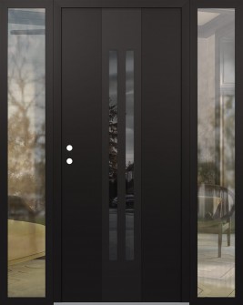 DIAMOND A8 68" X 80" BLACK/BLACK MIRRORED GLASS PANEL BLACK RHI WITH 2 SIDELITES CLEAR GLASS