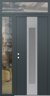 DIAMOND A1 50" X 96" ANTHRACITE/ANTHRACITE FROSTED GLASS PANEL STAINLESS STEEL RHI WITH SIDELITE AND TRANSOM CLEAR GLASS