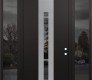 Modern Steel Front Door DIAMOND A3 60" X 96" BLACK/BLACK MIRRORED GLASS PANEL STAINLESS STEEL LHI WITH 2 SIDELITES AND TRANSOM MIRRORED GLASS