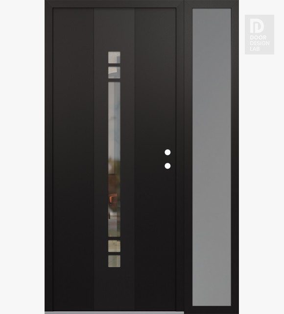 Modern Steel Front Door DIAMOND A4 50" X 80" BLACK/BLACK CLEAR GLASS PANEL BLACK LHI WITH SIDELITE FROSTED GLASS