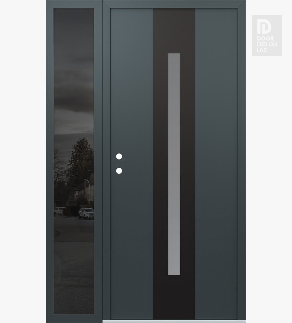 Modern Steel Front Door DIAMOND A2 50" X 80" ANTHRACITE/ANTHRACITE FROSTED GLASS PANEL BLACK RHI WITH SIDELITE MIRRORED GLASS