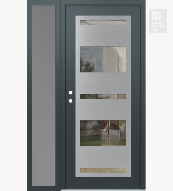 Modern Steel Front Door Diamond C10 48" x 80" anthracite/anthracite clear Glass Panel stainless steel RHI with Sidelite frosted Glass