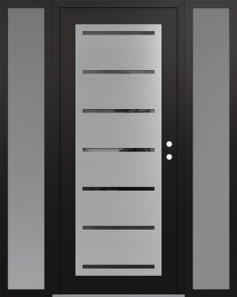 Diamond C11 60" x 80" black/black mirrored Glass Panel stainless steel LHI with 2 Sidelites frosted Glass