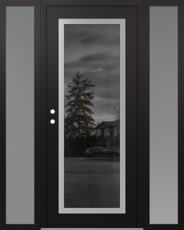 Diamond C1 68" x 80" black/black mirrored Glass Panel stainless steel RHI with 2 Sidelites frosted Glass