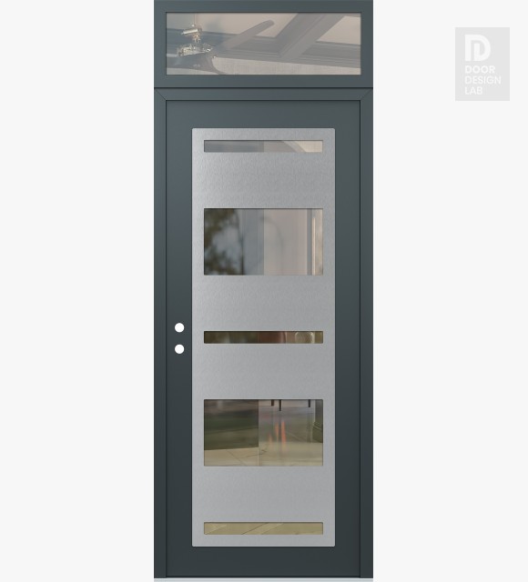 Modern Steel Front Door Diamond C10 36" x 96" anthracite/anthracite clear Glass Panel stainless steel RHI with Transom clear Glass
