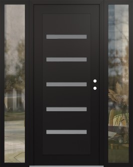 Diamond C7 60" x 80" black/white frosted Glass Panel black LHI with 2 Sidelites clear Glass